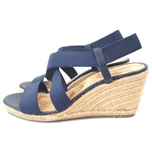 Strappy Cork Wedge Heel Sandals Women's 9 Coastal Minimalist 3" Heel Merona Navy